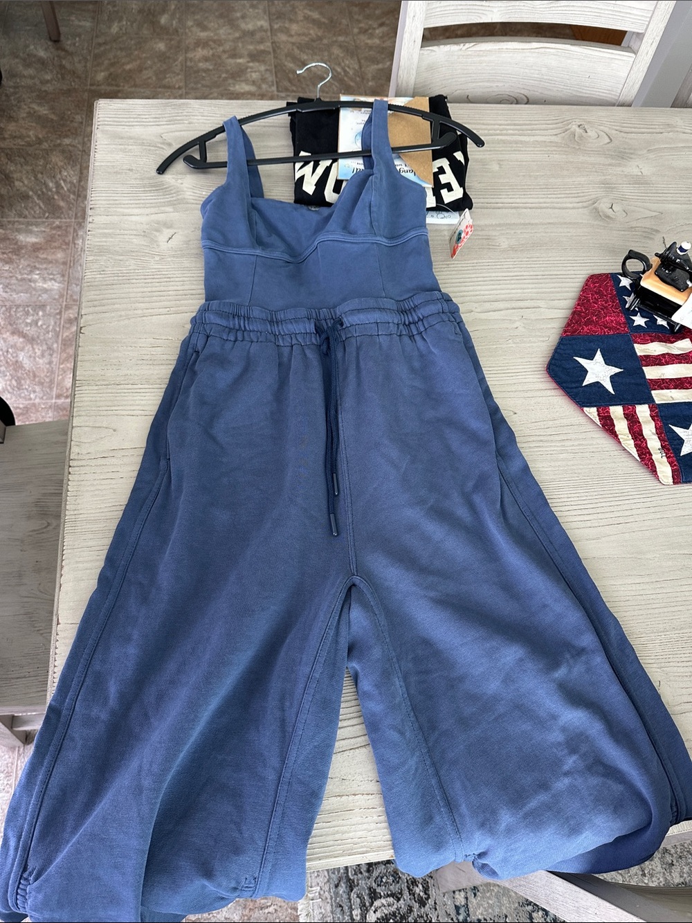 Free People Movement Blue Sleeveless Jumpsuit with Drawstring Waist